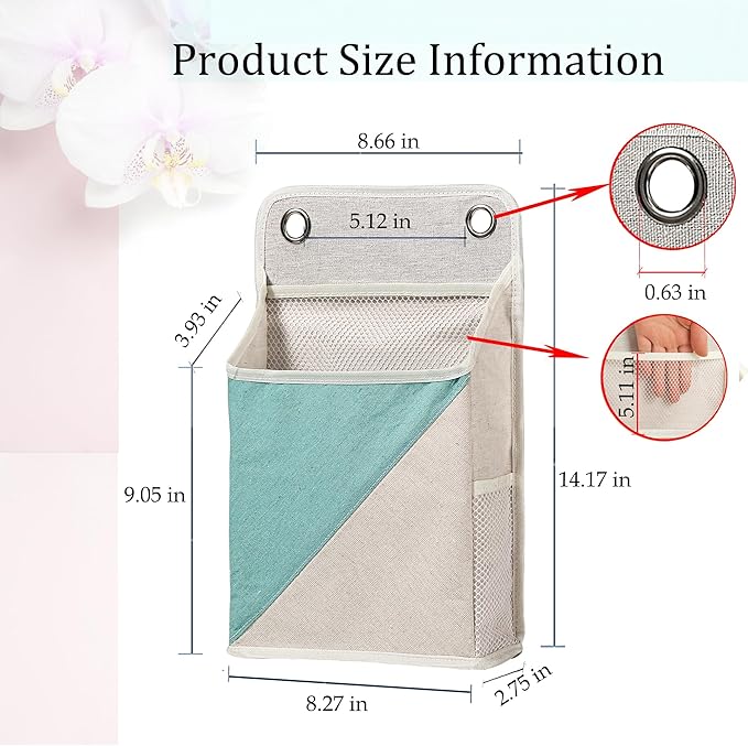 Someteth 2pcs Wall Hanging Storage Organizer Bag, Hanging Baskets with Pockets for Wall organizing, Storage Hanging Bag for Bedroom, Dormitory, Study Room, Bathroom(Green/White)