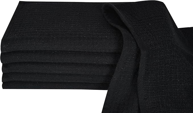 Candy Cottons Dish Towels|Kitchen Dish Cloths Two-Sided Waffle Terry|13x28 Inches 100% Cotton Dish Rags Washing Dishes|Super Absorbent Reusable Quick Drying Dish Towels| 6-Pc Set Black
