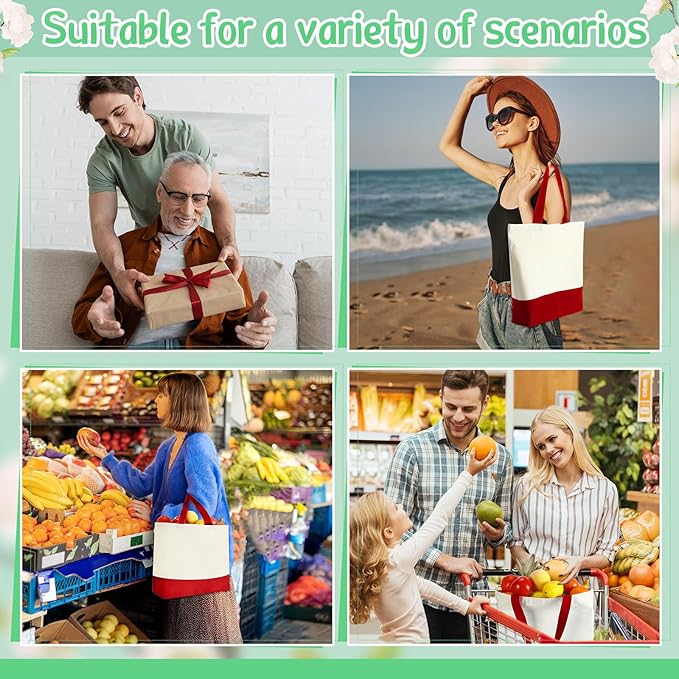 Sanwuta Canvas Tote Bags Bulk with Zipper Cosmetic Pouch 18.5" Reusable Cotton Shopping Bag with Handle for DIY Craft