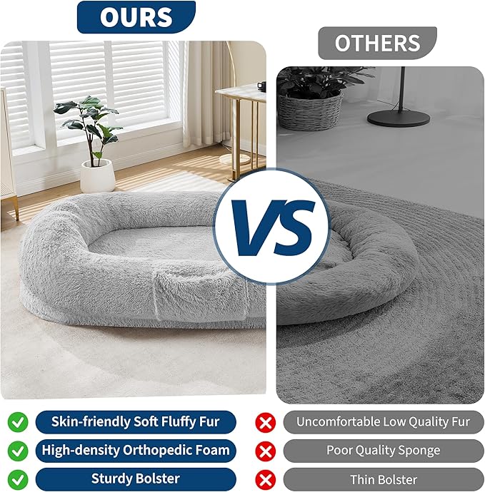 Festisoul Large Plush Dog Bed with Raised Headrest, Orthopedic Pet Bed for Dogs & Cats, Washable Fleece Pet Bed for Large Breeds, White Grey (19x14x9 Inches)