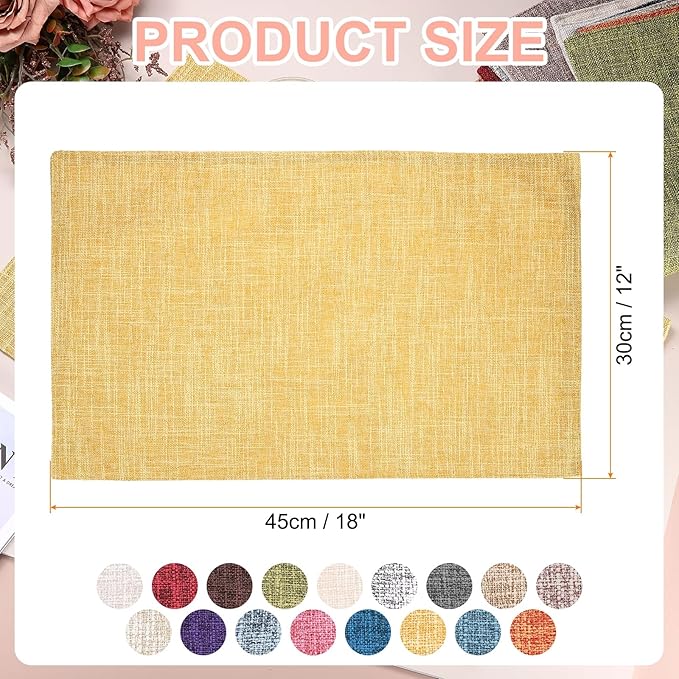 HARFINGTON 6pcs Linen Fabric Placemats 12" x 18" Polyester Rectangle Place Mats Machine Washable Heat Resistant Kitchen Table Mats for Outdoor Indoor Party Family Holiday, Gold