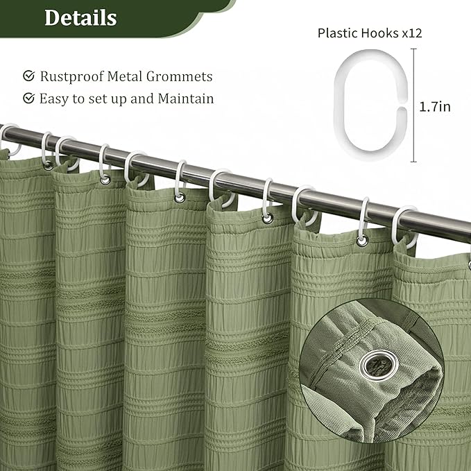 Siiluminisoy Sage Green Shower Curtain Farmhouse Shower Curtain for Bathroom Rustic Striped Fabric Shower Curtains 72 x 72
