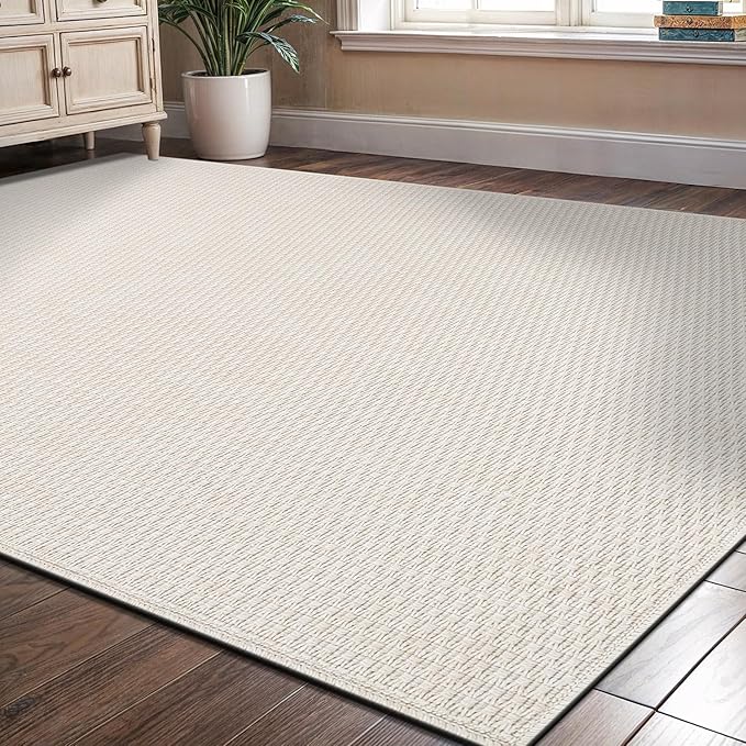 Easy Jute Rugs 6x9 White Color Living Room Indoor Outdoor Area Rug for Farmhouse Patio and Kitchen Rug High Traffic Washable Easy to Clean Solid Boho Woven Design Outside Carpet (6 x 9)