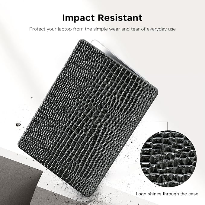BYCeKe for MacBook Air 15 inch Case 2023 2024 2025 M4 A3241 M3 A3114 M2 A2941 Crocodile Case,Sturdy Protective Alligator Glossy Leather Classic Business Hard Shell&Keyboard Cover for Mac Air15,Black