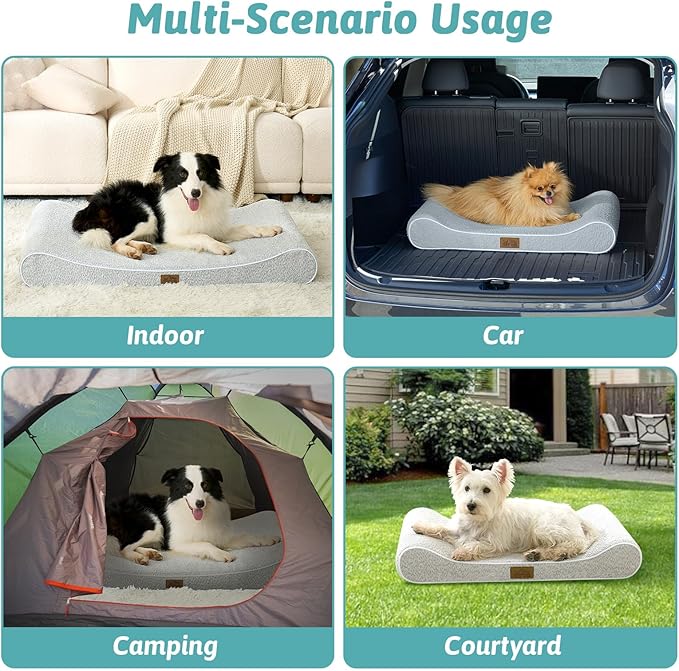 COZY KISS Dog Bed for Medium Dogs up to 65 lbs - Removable Washable Cover with Waterproof Lining & Non-Skid Bottom, Cotton-Polyester Blend Boat-Shaped Lounger Mattress, M(36x24x5.5in), Light Gray