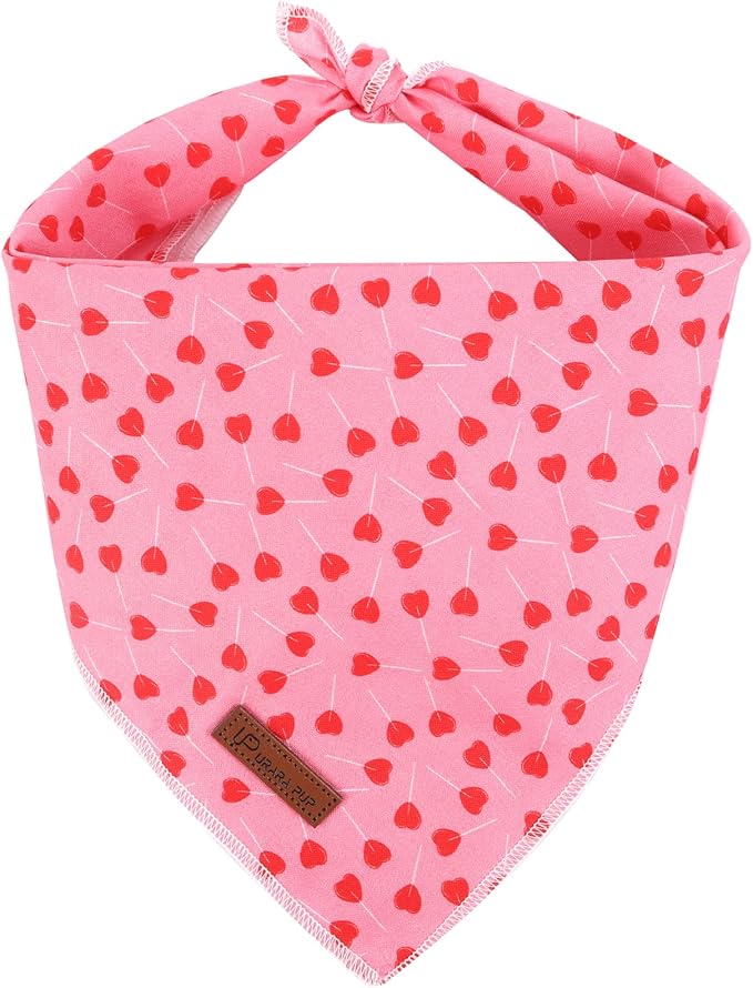 UP URARA PUP Valentine’s Dog Bandana, Valentine Triangle Bid Scarf for Girl Boy Medium Large Dogs, Adorable Puppy Wedding & Valentine’s Bandana, Cute Soft Cotton Pet Kerchief