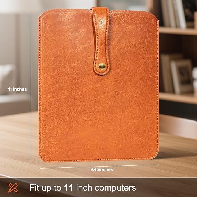 Thryxop Genuine Leather Tablet Sleeve for iPad Pro 11‘’/Air 10.9‘’/Magic Keyboard & Galaxy Tab S9/S9 FE | Slim Protective Case with Microfiber Lining (Fits Devices up to 11") - Orange