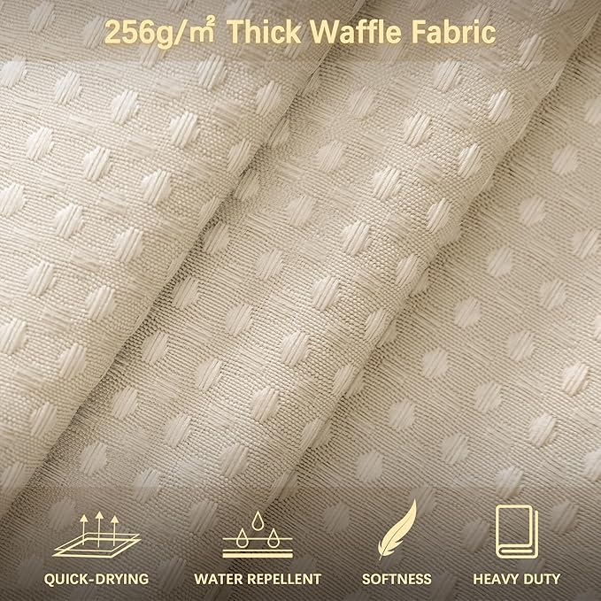 PANGSINNE Beige Fabric Shower Curtain - Waffle Textured Heavy Duty Shower Curtains for Bathroom, 256GSM Hotel Spa Luxury Weighted Bath Curtain with 6 Hooks, 36x72, Beige