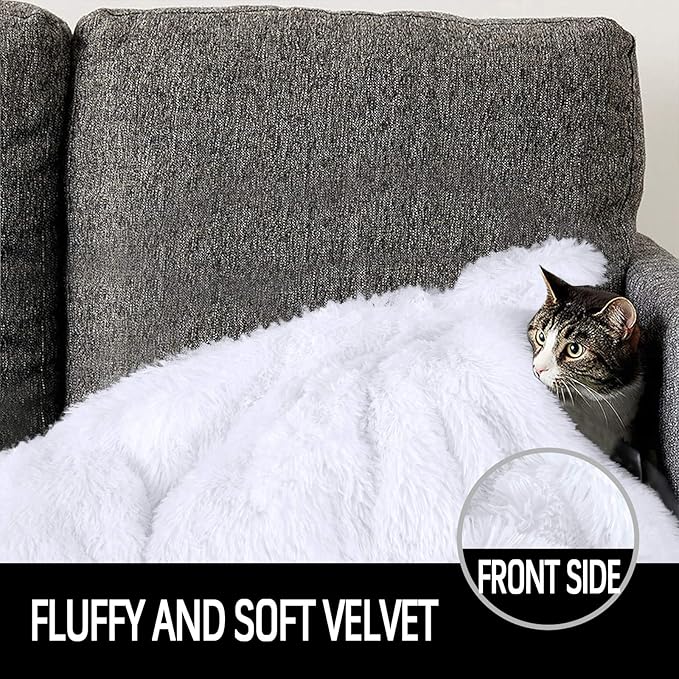 LOCHAS Luxury Fluffy Dog Blanket, Extra Soft and Warm Sherpa Fleece Pet Blankets for Dogs Cats, Plush Furry Faux Fur Puppy Throw Cover, 20''x30'' White