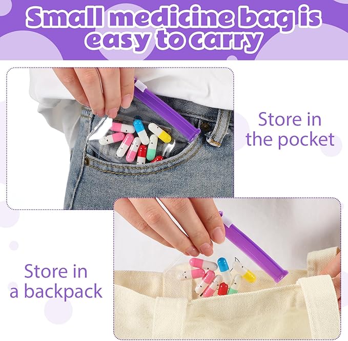 24 Pieces Pill Pouch Bags Zippered Set Reusable Translucent Medicine Organizer Sealing Travel Plastic Bags with Slide Lock for Storage(Purple, Blue)