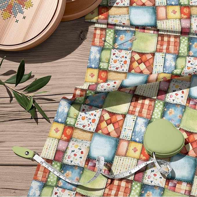 Pastel Farmhouse Patchwork Cotton Fabric – Premium Turkish Printed Cotton 140 GSM, Pre-Cut 61 x 36.6 Inches, Quilting & Sewing Fabric for Crafts, Home Decor & DIY Projects