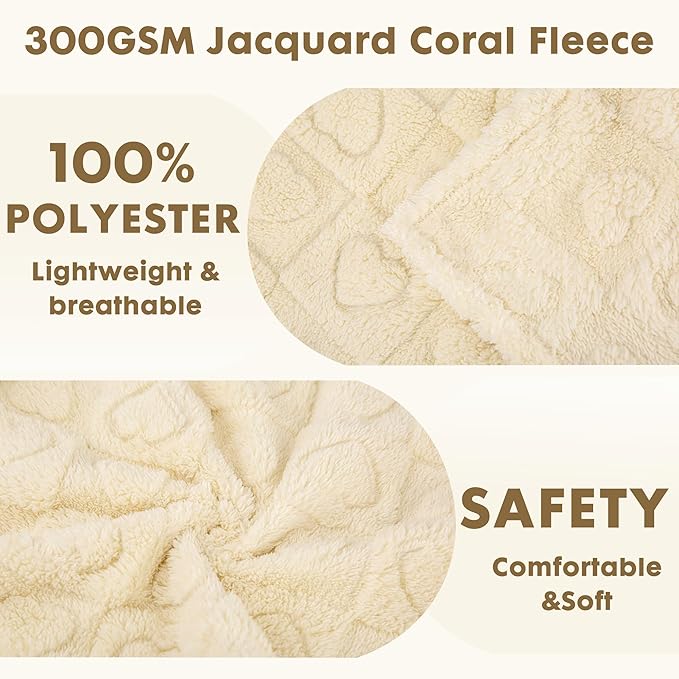 gogobunny Calming Plush Dog Cat Blanket 300GSM Coral Fleece, Ultra-Soft Machine Washable Pet Bedding for Small Medium Dogs Cats Puppies Kittens (Beige, 25x35)