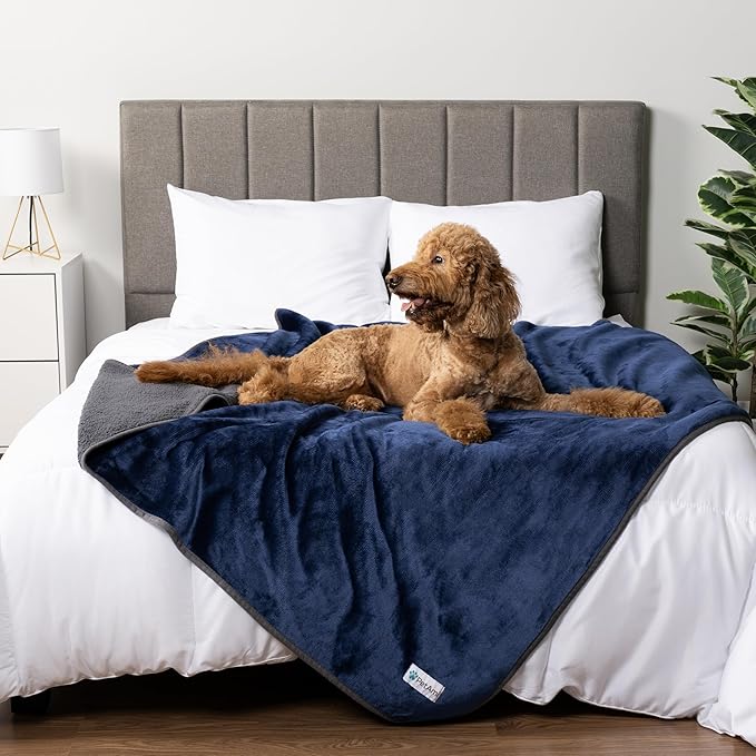 PetAmi Waterproof Dog Blanket Sherpa Fleece, Pet for Medium Large Dogs, Reversible Cat Throw Bed Couch Sofa Furniture Protector, Soft Plush Microfiber (X-Large 60x80, Blue/Gray), Navy/Gray