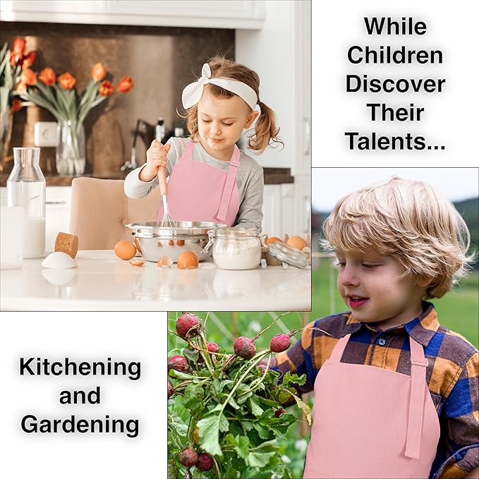 Kids Aprons for Cooking Waterdrop Resistant Aprons for Girl & Boy Toddler Apron for Painting, Gardening, Baking, Smock (Powder Pink, Small (3-5 years))