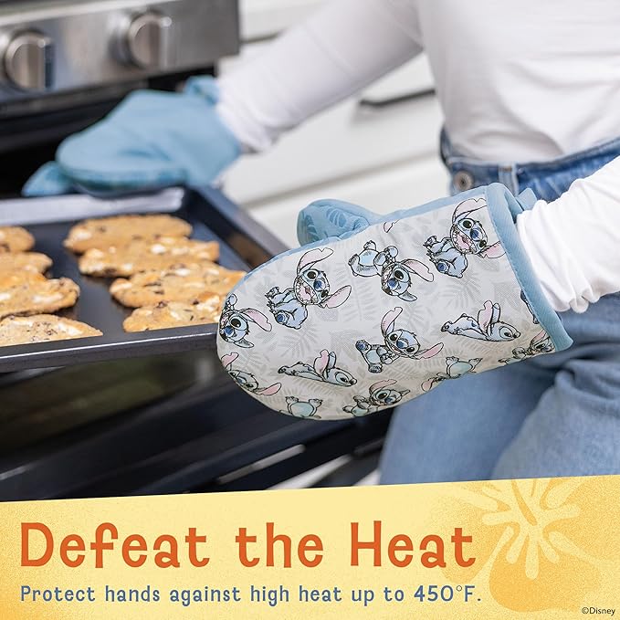 Disney Oven Mitts - 5.5” x 7.5” Heat-Resistant Mini Oven Mitts with Non-Slip Printed Silicone Disney Silhouettes - Mickey & Minnie, Stitch, Winnie The Pooh
