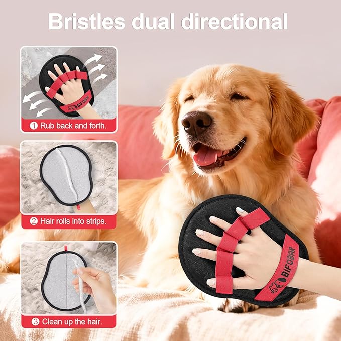 Bifobar Pet Hair Removal Glove - Magic Brush Electrostatic Mitt for Dogs & Cats, Reusable Grooming Gloves - Dog Hair Remover Tool with 5-Finger Design for Couch, Carpet, Furniture, Laundry & Clothing