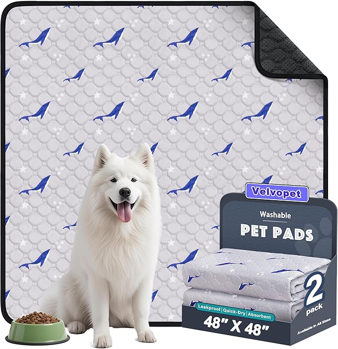 Velvopet Washable Pee Pads for Dogs, 2 Pack Puppy Pads, Super Absorbent & Leakproof with Anti-Slip Bottom for Dog Training, Crates, Car, Pet Pee Pads, and Furniture Protection, 48"x48"