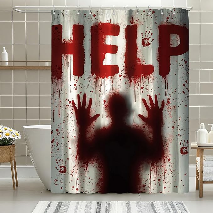 mutakin Halloween Shower Curtain Help Me Shower Curtains for Bathroom Waterproof Fabric Bath Curtain Decor with Hooks