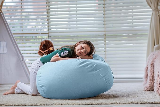 Wekapo Stuffed Animal Storage Bean Bag Chair Cover for Kids | Stuffable Zipper Beanbag for Organizing Children Plush Toys Large Premium Cotton Canvas (Solid Lightblue, XX-Large)
