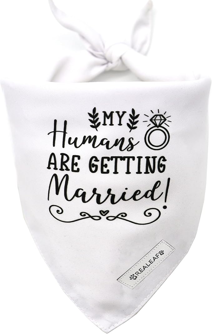 Realeaf Engagement Gift, My Humans are Getting Married Dog Bandana, Dog Wedding Outfit for Boy and Girl, Premium Durable Fabric, Dog Engagement Announcement for Large and Extra Large Dogs (X-Large)