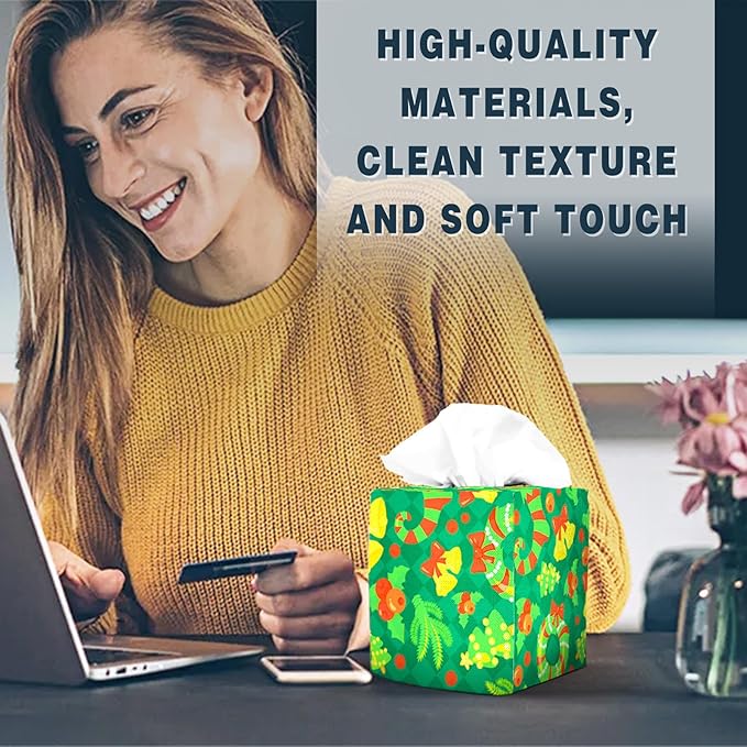 Tissue Box Cover Square Decorative Tissue Box Holder Cute Funny Cube Tissue Case Cover-Xmas Decor Green Tissue Box Cover