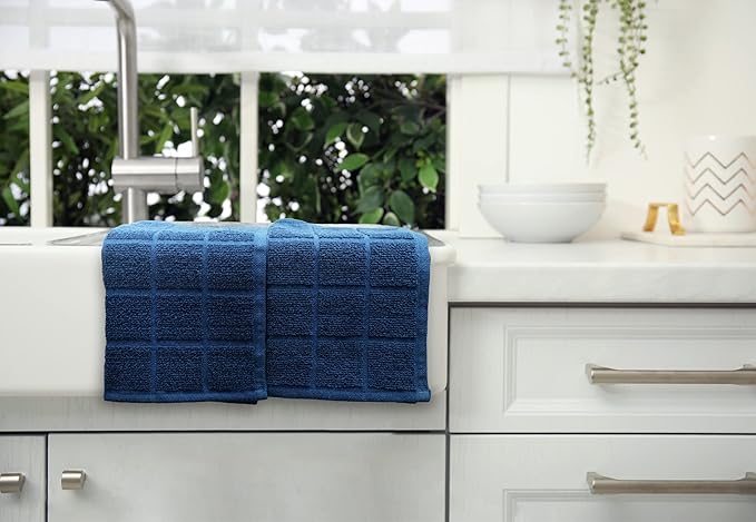 Mellow Buff 100% Cotton Terry Dish Cloth & Dish Towel, 6 Pack, Super Soft and Absorbent Kitchen Towels, Perfect for Kitchen Cleaning and Dish Washing (Navy Blue 6 Pack)