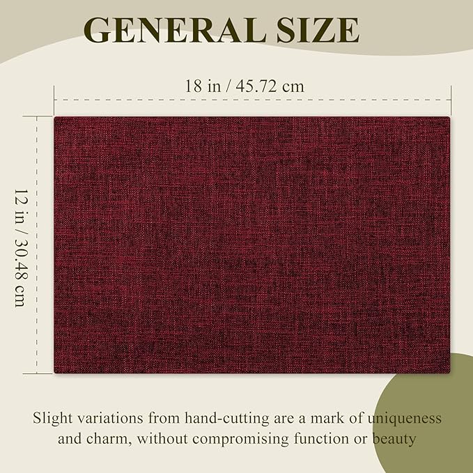 KXN Placemats Set of 4, Dual-Layer Thickened Faux Linen Table Mats, Heat Resistant & Wrinkle-Free, Machine Washable Cloth Place Mats for Kitchen Dining Indoor Outdoor (Red)