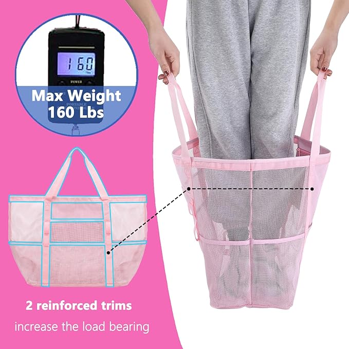 Fammart Mesh Beach Bag, Large Beach Tote Bags with Zipper, Toys Pool Bag for Family Travel Vacation Cruise Essentials