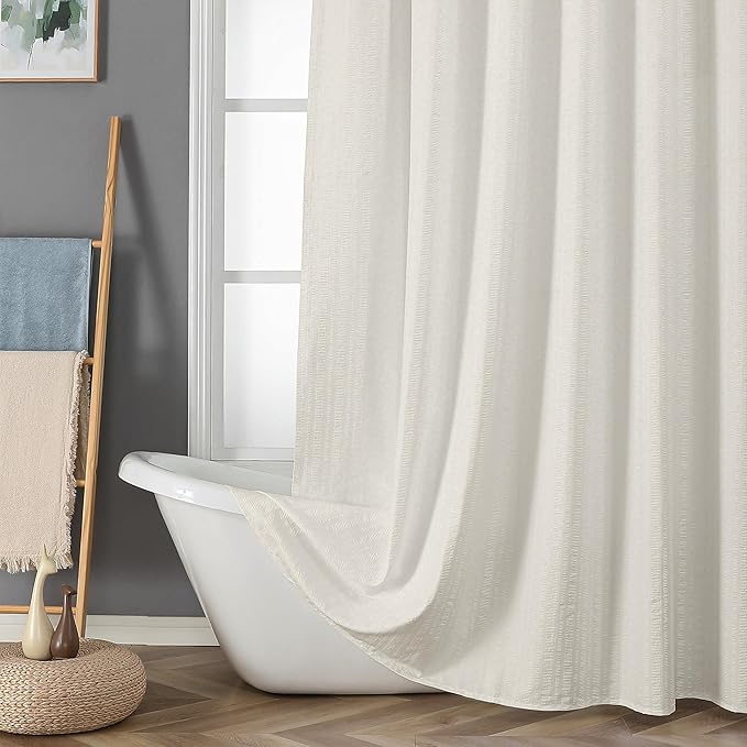 Aiyufeng Cream Stall Fabric Shower Curtain - Soft & Lightweight Small Shower Curtain with Texture for Narrow Stall Size, Machine Washable - 36x72, Cream
