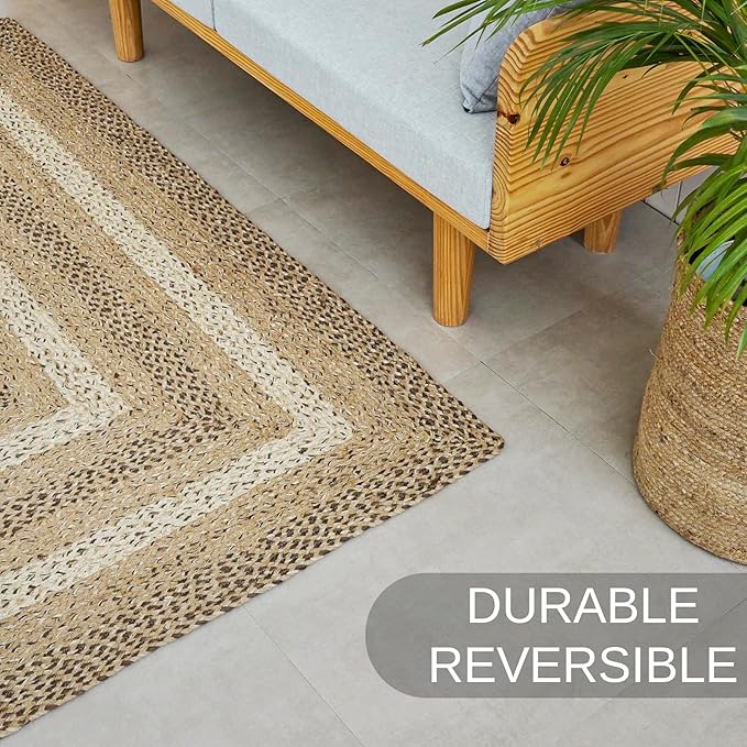 Traditional Jute Braided Rug, Rustic Country Décor for Kitchen, Living Room, Dining Room, Bedroom, Coastal Beige, 5'X8'