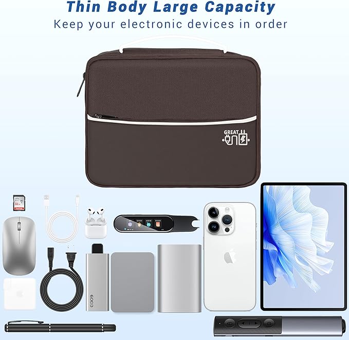 Miavers Electronics Organizer,Travel Cord Organizer Pouch, Portable Cable Organizer Bags, Waterproof Electronic Accessories Storage Case for Cables, Cords, Charger, Phone (Three Layer-Brown)
