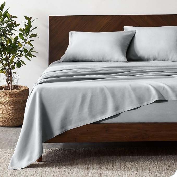 Bare Home Split King Sheet Set - Luxury 100% Linen Bed Sheets - Deep Pockets - Easy Fit - 5 Piece Set - Bedding Sheets & Pillowcases (Split King, Glacier Grey)