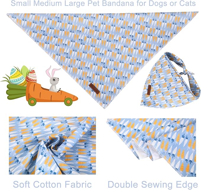 UP URARA PUP Easter Dog Bandana, Easter Triangle Bid Scarf for Small Medium Dog, Cotton Pet Kerchief for Girl Boy Dogs or Cats, Cute Carrot Dog Bandana, Comfortable Easter Dog Bandana
