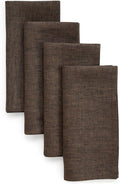 Solino Home Linen Cloth Napkins Set of 4-100% Pure Linen Chambray Brown Dinner Napkins 20 x 20 Inch for Winter - Athena, Handcrafted and Machine Washable