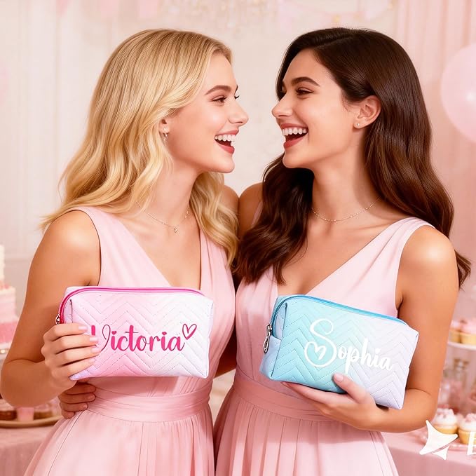 Personalized Makeup Bag with Name, Custom Embroidered Cosmetic Bags for Women Girls, Corduroy Gradient Pouch, Initial Quilted Bag,Travel Toiletry Pouch, Gifts for Bride Bridesmaid , Birthday, Wedding