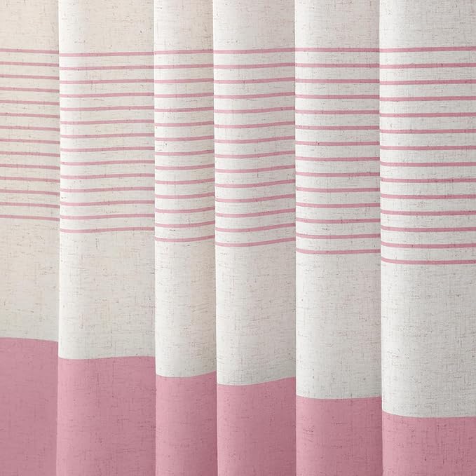 XOGUIBO Pink Shower Curtain Boho Linen Striped Shower Curtains for Bathroom with Tassel 72 X 72