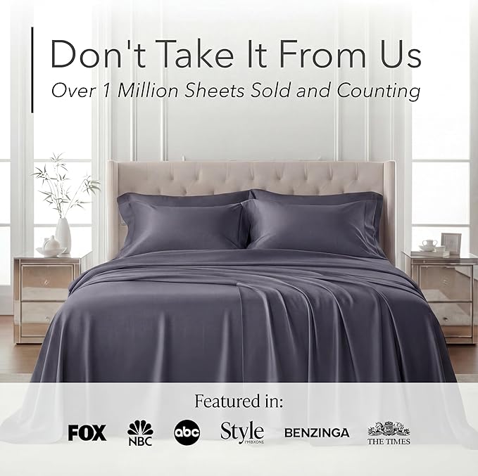DECOLURE 100% Viscose Derived from Bamboo Sheets Queen Size - Luxury 6 Pc Naturally Cooling Sheets, Ultra Soft Bed Set - Deep 17" Pockets, Durable Double Stitching, Oeko Tex Standard (Grey)