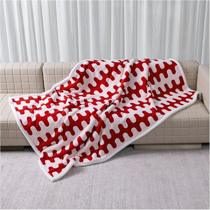 Maidewow Waterproof Pet Blanket,Dog Bed Covers Couch Sofa Stylish Jacquard Pets Throw Blankets for Puppy Cats Washable Reversible Furniture Protection Covers (Red Wave,XL)