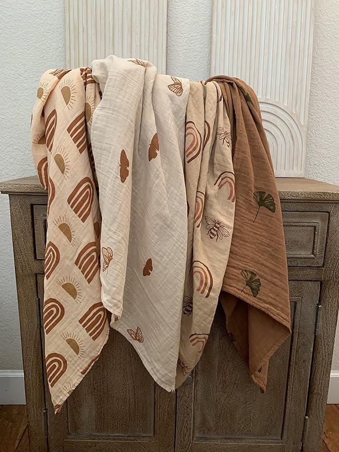 Leyl&Ari Muslin Swaddle Blanket |100% Organic Cotton Receiving Wrap (Boho Butterflies Set)