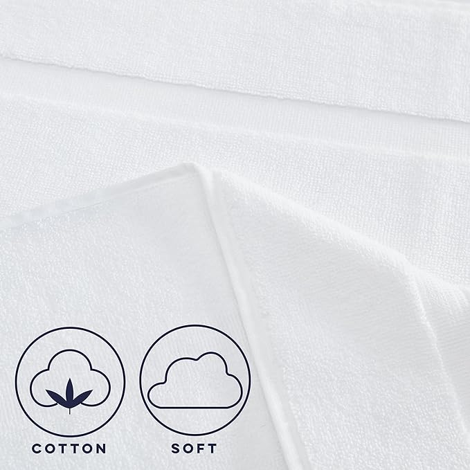 Casual Living White Cotton Bath Mats, Set of 2 Towel Mats for Bathroom Floor, Banded Absorbent Cotton Bath Rugs, Washable, Bathroom Accessories, 34-inch x 21-inch, White