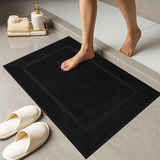 RIVERSIDE Bath Mat Set of 2 - Black Bath Mats 21x34 Inches, Not a Bathroom Rug, 100% Ring Spun Cotton, Super Soft & Highly Absorbent Bathroom Floor Mats