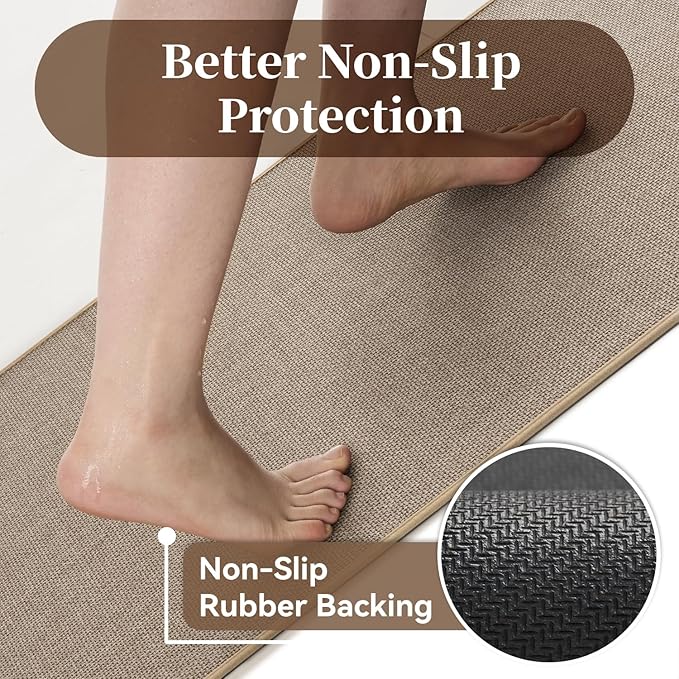 MontVoo Bath Mat Rug-Ultra Thin Non Slip Bath Mats for Bathroom Mat Quick Dry, Rubber Backing Washable Bathroom Rugs Fit Under Door, Absorbent Bath Rugs for Floor,20"x32",Beige