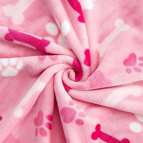 Allisandro Luxurious Dog Blanket, 350 GSM Super Fuzzy Microplush Fleece Pet Blankets for Small Medium Large Dogs and Cats, Pink Paw and Bone, 80" x 64”