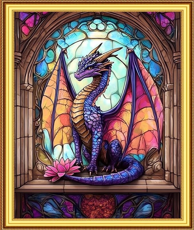 Foxnyart Stamped Cross Stitch Kits Full Range of Embroidery Needlework Starter Kits for Beginners Adults 11CT Embroidery Patterns Art Crafts DIY Needlepoint Kit-Colorful Dragon Flower 16x20 inchs