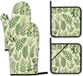 Fern Herbs Oven Mitts and Pot Holders Set,Botanical Floral Leaf Kitchen Decor Heat Resistant Non Slip Hot Pads and Oven Mitt for Chef Cooking Baking BBQ Mom Girl Gifts(4 Piece Set)