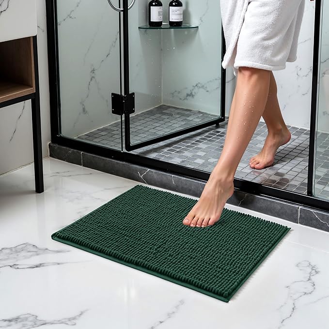 SUBRTEX Bathroom Rugs Chenille Bath Rug Soft Short Plush Bath Mat Soft Shower Mat Water Absorbent Shower Mat Quick Dry Machine Washable(Celadon,16" x 24")