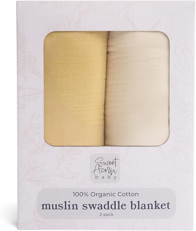 Sweet Acorn Muslin Swaddle Blanket – Soft Cotton Muslin Baby Blanket for Newborns, Infants, and Toddlers, All-Season Comfort Baby Essential - Yellow and White