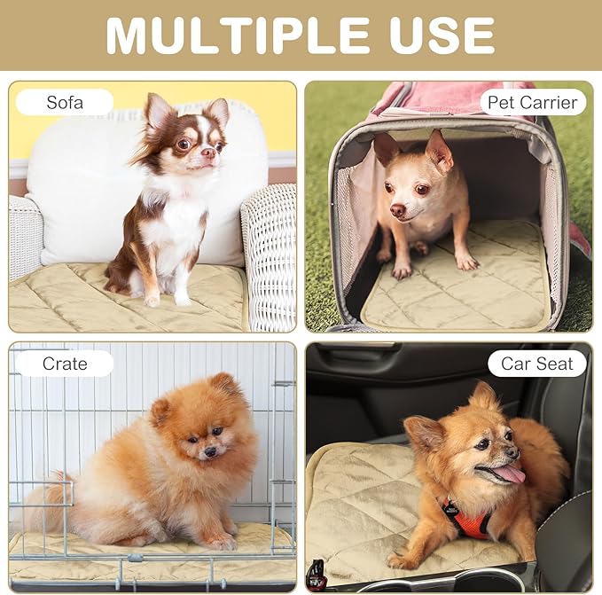 Clysee 2 Pack Self Heating Cat Mat Self Warming Pet Pads Washable Kennel Mat Dog Crate Pad Reflects Body Heat Non Skid Cat Thermal Pads for Puppy Indoor Outdoor(Beige,16 x 20 Inches)
