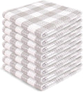 Blue Needles Waffle Weave Check Plaid Dish Cloths, 12x12 Inches 100% Cotton Set of 8 Dish Towels for Kitchen, Ultra Soft & Absorbent Kitchen Towels for Quick Drying Spring Summer - Ash Grey & White