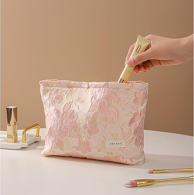 getgto 2 Pcs Makeup Bags, Large Cosmetic Bag Travel Toiletry Bag Organizer for Women, Embroidery Craft, Floral Makeup Bag Small Cosmetic Pouch Purse with Zipper Gifts for Girls Teen